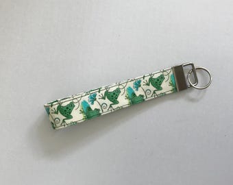 Frog & Lily Pad Fabric Wristlet Keychain - Handmade Key Fob