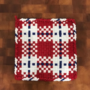 Red, White and Blue potholders -  XL Woven 100% Cotton Loop Potholder, Eco-Friendly.