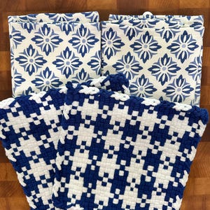 Blue and White  -  XL Woven 100% Cotton Loop Potholder, Eco-Friendly.