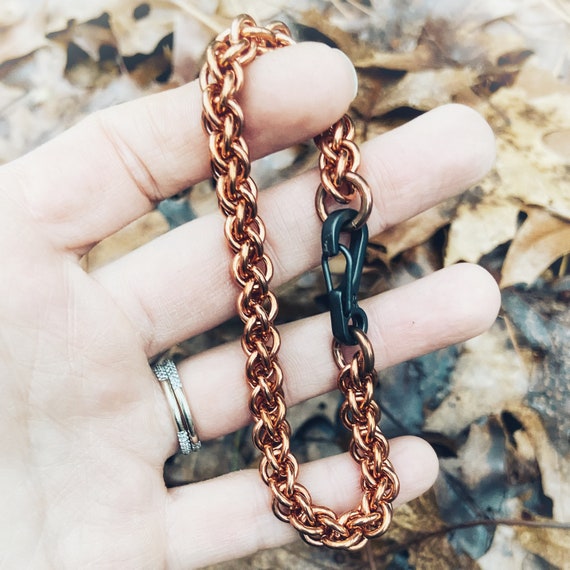 Braided Pure Copper Chain Links Bracelet , Wire Wrapped Daily
