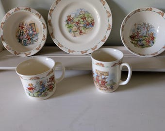 Juego de vajilla infantil Bunnykins Vintage de 5 piezas, 1936. En perfecto estado. Porcelana fina Royal Doulton.