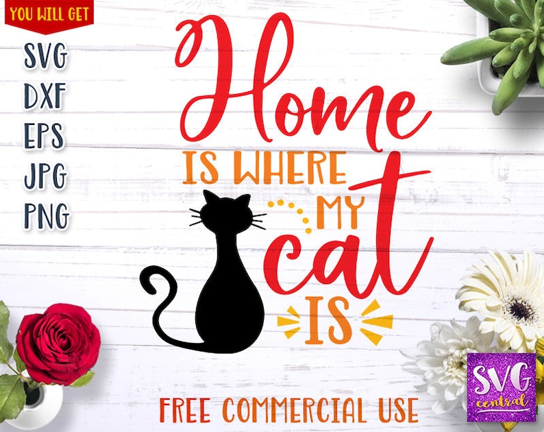 printable t shirt home svg cat cat svg cut file cat silhouette iron on transfer cutting file svg silhouette Home is where my cat is