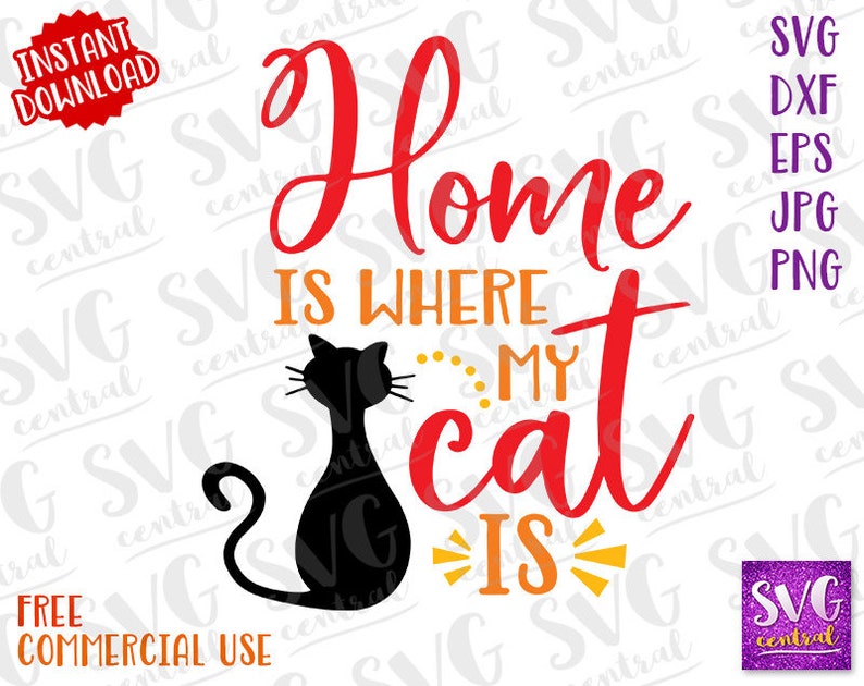 printable t shirt home svg cat cat svg cut file cat silhouette iron on transfer cutting file svg silhouette Home is where my cat is