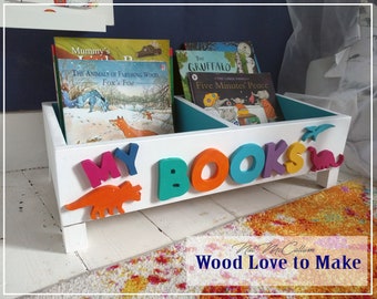 Book Bin on Castors - Personalised Book Storage - Dinosaur Book Shelf - Book Box - Toy Storage on Wheels