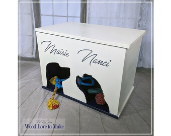 Extra Large Personalized Dog Toy Box España - Caja de juguetes interactiva para perros - Almacenamiento de juguetes de madera para perros - Pet Toy Box
