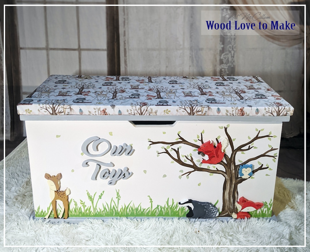 Woodland Personalised Toy Box Toy Storage With Cushion Seat Extra Large