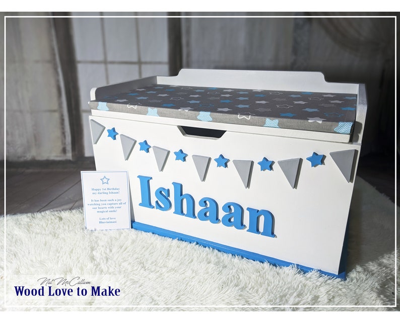 Extra Large Personalised Wooden Toy Box With Seat Bunting Etsy UK