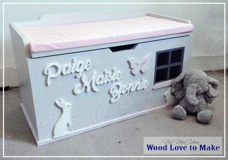 Large Personalised Toy Box, XL Wooden Seated Toy Chest, Pink Toybox, Bespoke Toy Storage, Wooden Toybox, Children's Storage Funirture image 8