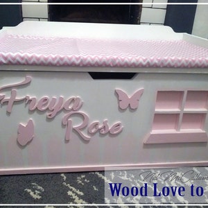 Large Personalised Toy Box, XL Wooden Seated Toy Chest, Pink Toybox, Bespoke Toy Storage, Wooden Toybox, Children's Storage Funirture image 10