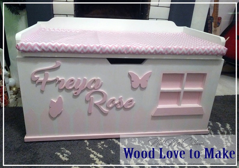 Large Personalised Toy Box, XL Wooden Seated Toy Chest, Pink Toybox, Bespoke Toy Storage, Wooden Toybox, Children's Storage Funirture image 10