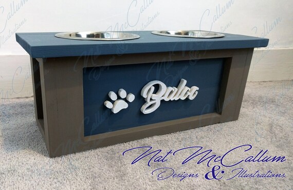 Personalised Raised Dog Feeder Pet Feeding Station Raised Etsy
