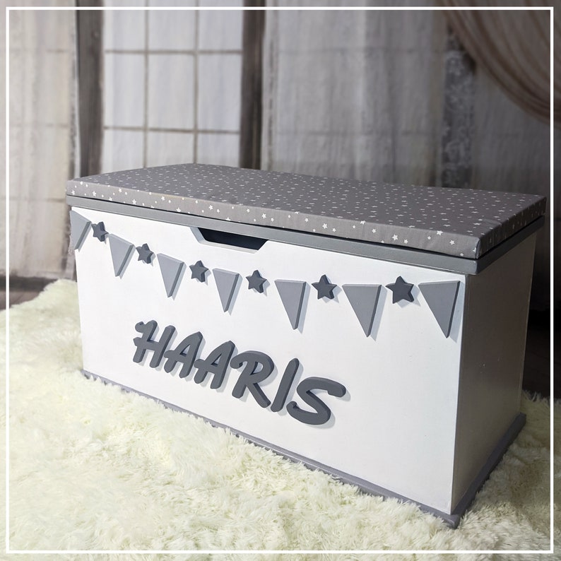 Extra Large Personalised Wooden Toy Box With Seat Bunting Etsy