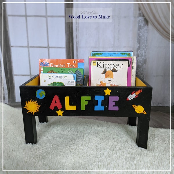 Children's Space Book Box, Rainbow Book Case, Personalised Book Storage, Book Shelf, Toy Storage on Wheels, Montessori Open Toy Storage