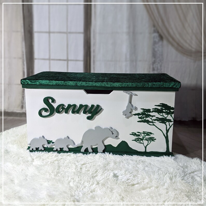Zoo Safari Personalised Large Wooden Toy Box Soft Close Lid Etsy