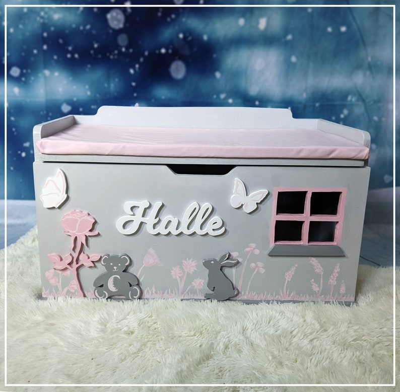 Large Personalised Toy Box, XL Wooden Seated Toy Chest, Pink Toybox, Bespoke Toy Storage, Wooden Toybox, Children's Storage Funirture image 7