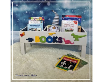 Children's Dinosaur Book Storage, Dino Rainbow Bookcase, Animal Book Bin, Kids' Personalised Book Box, Custom Design Book Shelf