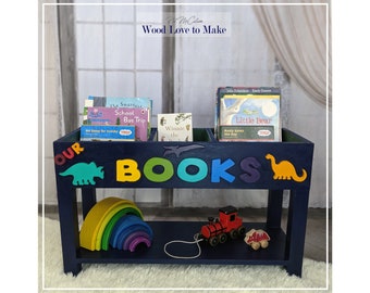 Large Rainbow Dinosaur Book Storage with Shelf, Dino Rainbow Bookcase, Children's Book Bin, Kids' Personalised Book Box, Bookshelf