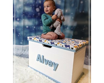 Extra Large Personalised Wooden Toy Box With Seat Bunting Toy