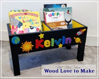 Space Book Bin - Book Case - Personalised Book Storage - Space Themed Book Shelf - Book Box - Toy Storage on Wheels - Open Toy Storage
