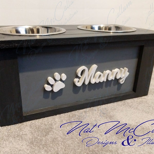 30cm high, 21cm bowls - Personalised Raised Dog Feeder - Pet Feeding Station - Raised Cat Feeder - Dog Bowls - Wooden - Handmade