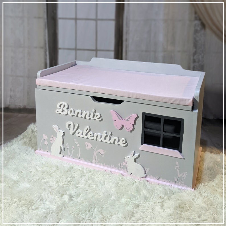 Large Personalised Toy Box, XL Wooden Seated Toy Chest, Pink Toybox, Bespoke Toy Storage, Wooden Toybox, Children's Storage Funirture image 9