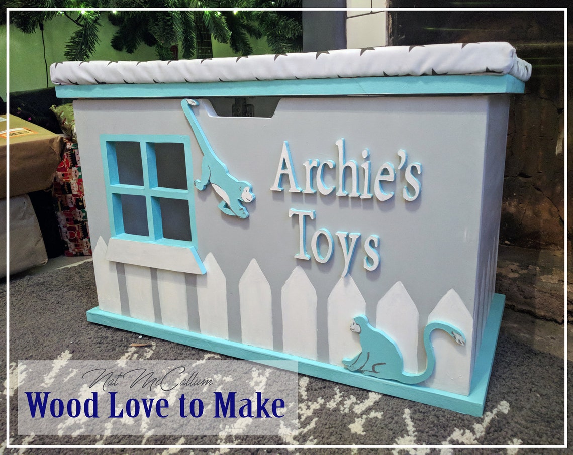 Personalised Toy Box in White or Grey with Cute Dragon Design