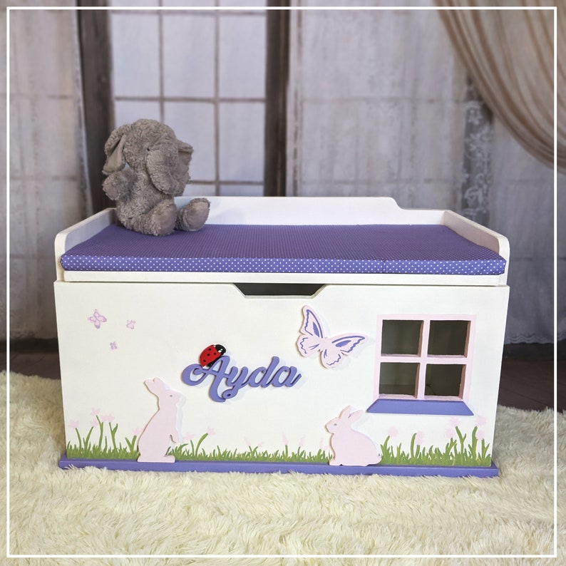 Large Personalised Toy Box, XL Wooden Seated Toy Chest, Pink Toybox, Bespoke Toy Storage, Wooden Toybox, Children's Storage Funirture image 5