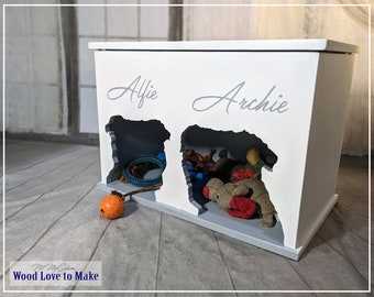 Large Personalised Dog Toy Box UK - Interactive Dog Toy Box - Wooden Dog Toy Storage - Pet Toy Box