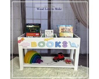 Pastel Rainbow Dinosaur Book Storage with Shelf, Dino Rainbow Bookcase, Animal Book Bin, Kids' Personalised Book Box, Custom Book Shelf