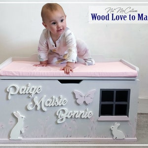 Large Personalised Toy Box, XL Wooden Seated Toy Chest, Pink Toybox, Bespoke Toy Storage, Wooden Toybox, Children's Storage Funirture image 1