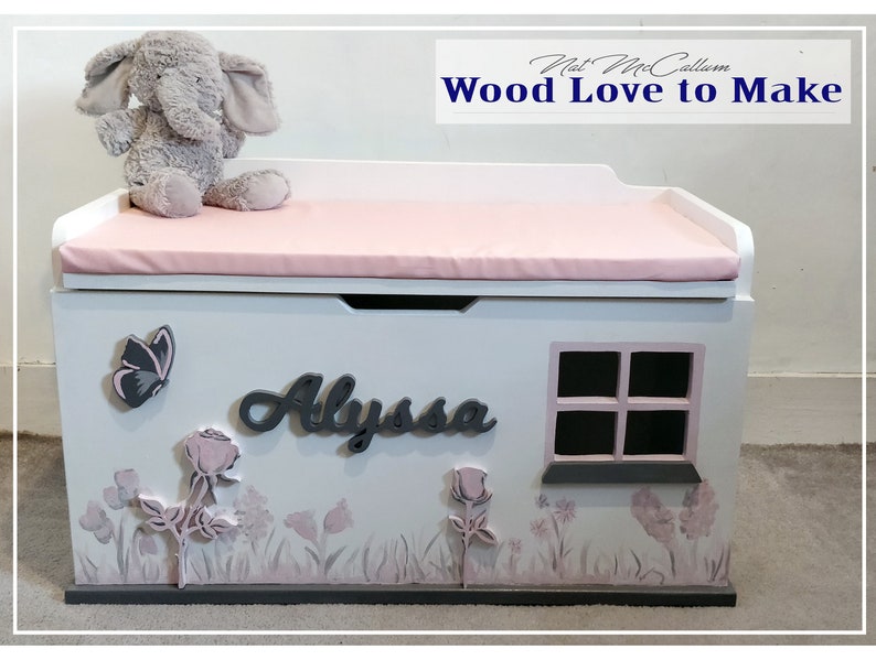 Large Personalised Toy Box, XL Wooden Seated Toy Chest, Pink Toybox, Bespoke Toy Storage, Wooden Toybox, Children's Storage Funirture image 2