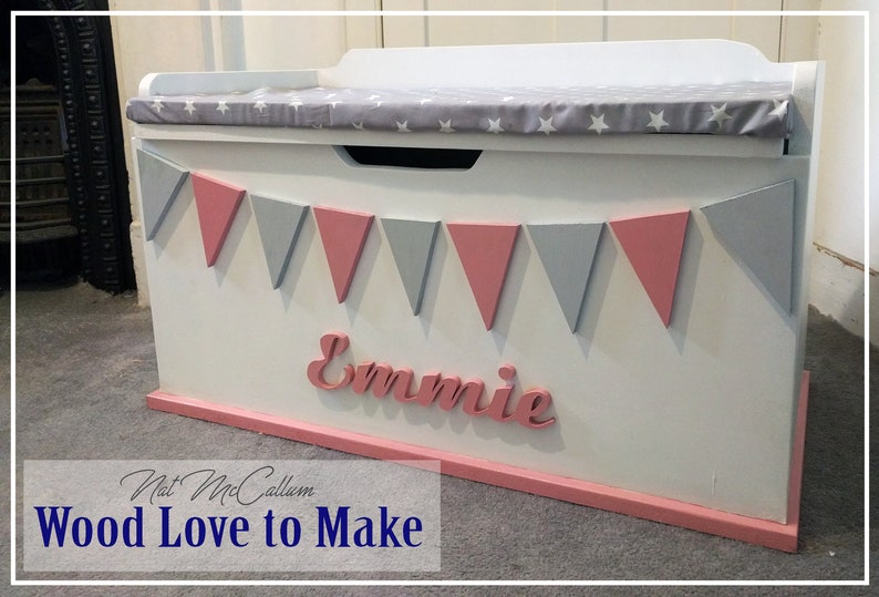Extra Large Personalised Wooden Toy Box With Seat Bunting Etsy