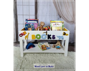 Children's Book Case with shelf - Personalised Animal BookBin - Dinosaur Book Storage - Custom Design Book Shelf