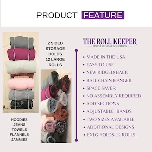 Organization and Storage for Larger Rolls, Holds 12 Large Rolls, Closet Organizer, RV and Dorm Room Storage and Organizer by The Roll Keeper