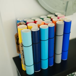 Vinyl Roll Holder,  Diamond Painting Storage, Craft Room Storage, New 2022 Design, Ridged Back, Adjustable, Holds 24, White Elastic