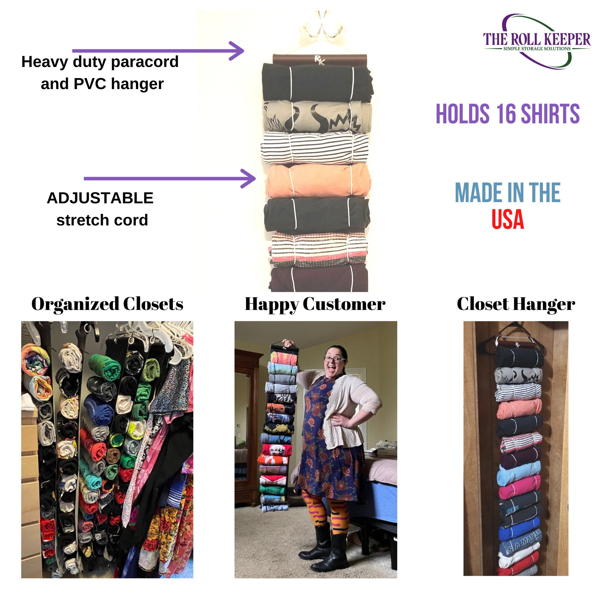 Closet Organizer and Storage, Hanging Closet Organizer, for Closet, RV and  Dorm Room, Holds 20 by the Roll Keeper 