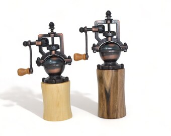 Wooden spice mill set, walnut, poplar, ceramic grinding mechanism, gift set, handmade, pepper mill, salt mill, unique item