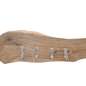 Wooden key board with hooks 36 x 11 cm walnut handmade oiled unique wall board entrance hall wardrobe