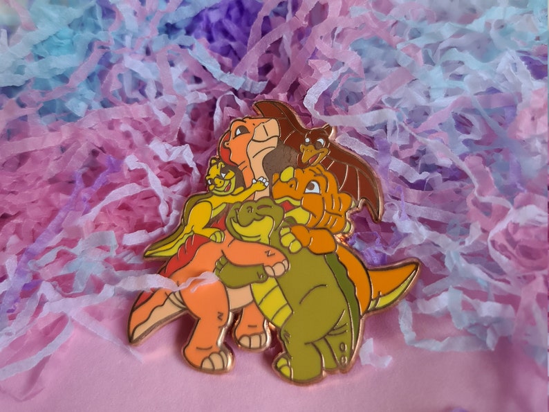 Dinosaur Friends Rose Gold Hard Enamel Pin image 1