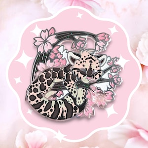 Snow Leopard Hard Enamel Pin Cute Leopard for Animal Lovers Gift for Pin Collectors Sakura Flowers Sakura Season Cat Lovers Sleepy Leopard