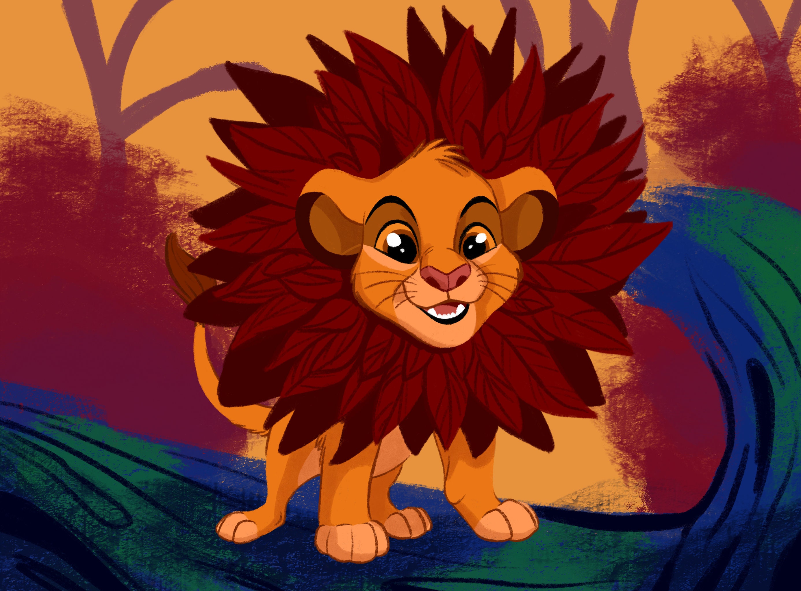 SIMBA the Lion King Leafy Mane A6 Print Original Artwork I Etsy UK