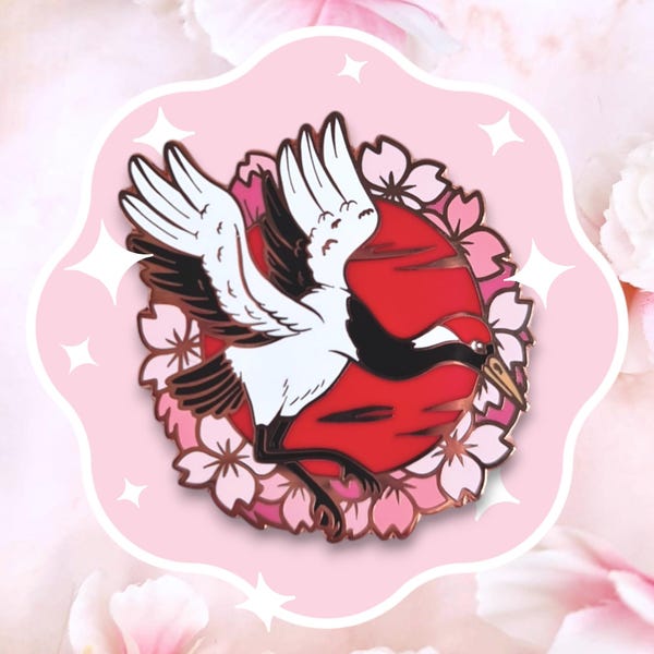 Épinglette en émail dur « Grue japonaise » Sakura Slumbers