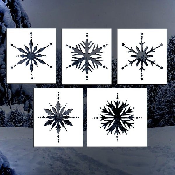 Set of 5 Snowflake Reusable Stencils (Many Sizes)