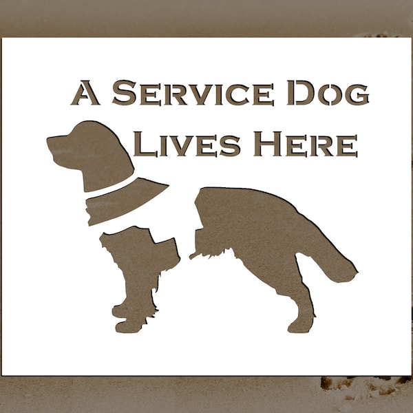 Plantilla reutilizable "Aquí vive un perro de servicio" (varios tamaños)