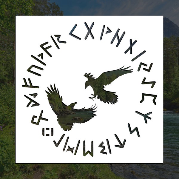 Odin's Ravens Huginn (Thought) and Muninn (Memory) Reusable Stencil (Many Sizes)