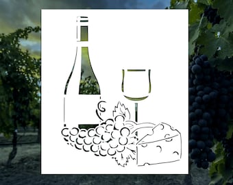 Wine Cheese and Grapes Reusable Stencil (Many Sizes)