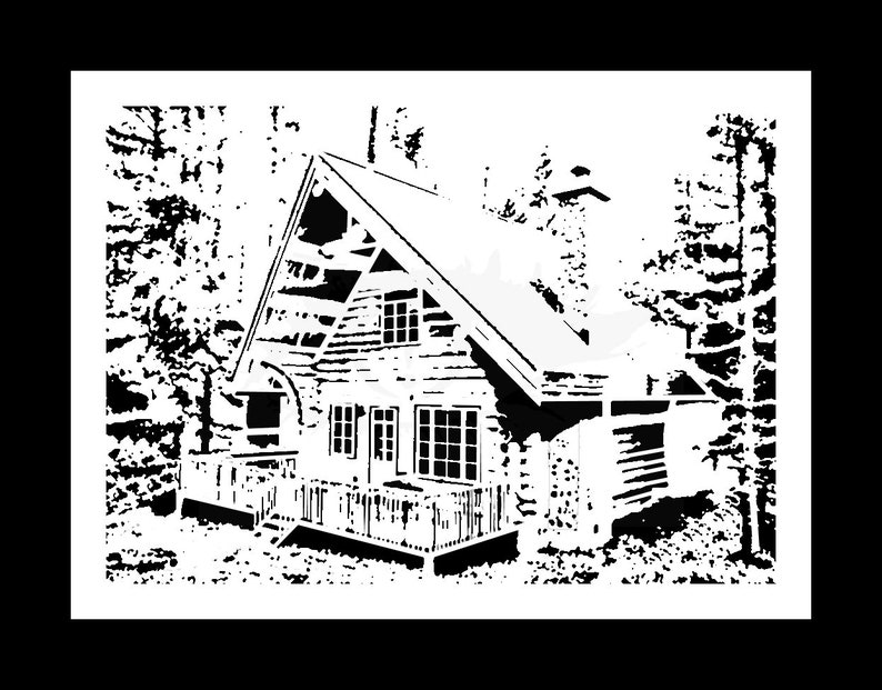 Winter Log Cabin Reusable Stencil Many Sizes Etsy Winter Log Cabin Reusable Stencil Many Sizes Etsy