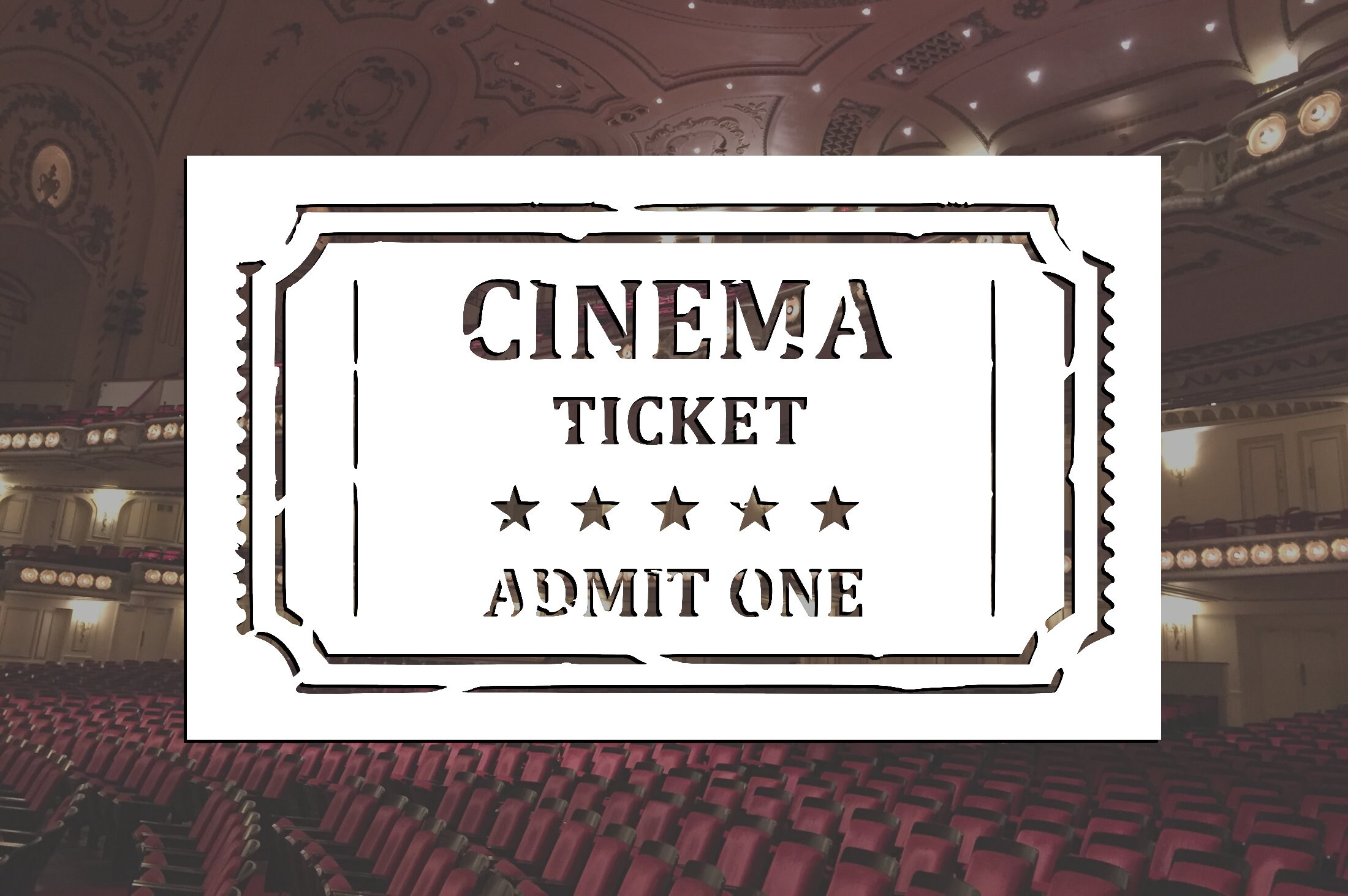Vintage Weathered Cinema Ticket Reusable Stencil (Many Sizes)