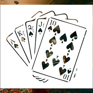 Spades Royal Flush Playing Cards Reusable Stencil (Many Sizes)