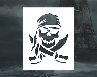 Pirate Skull & Swords Reusable Stencil (Many Sizes)